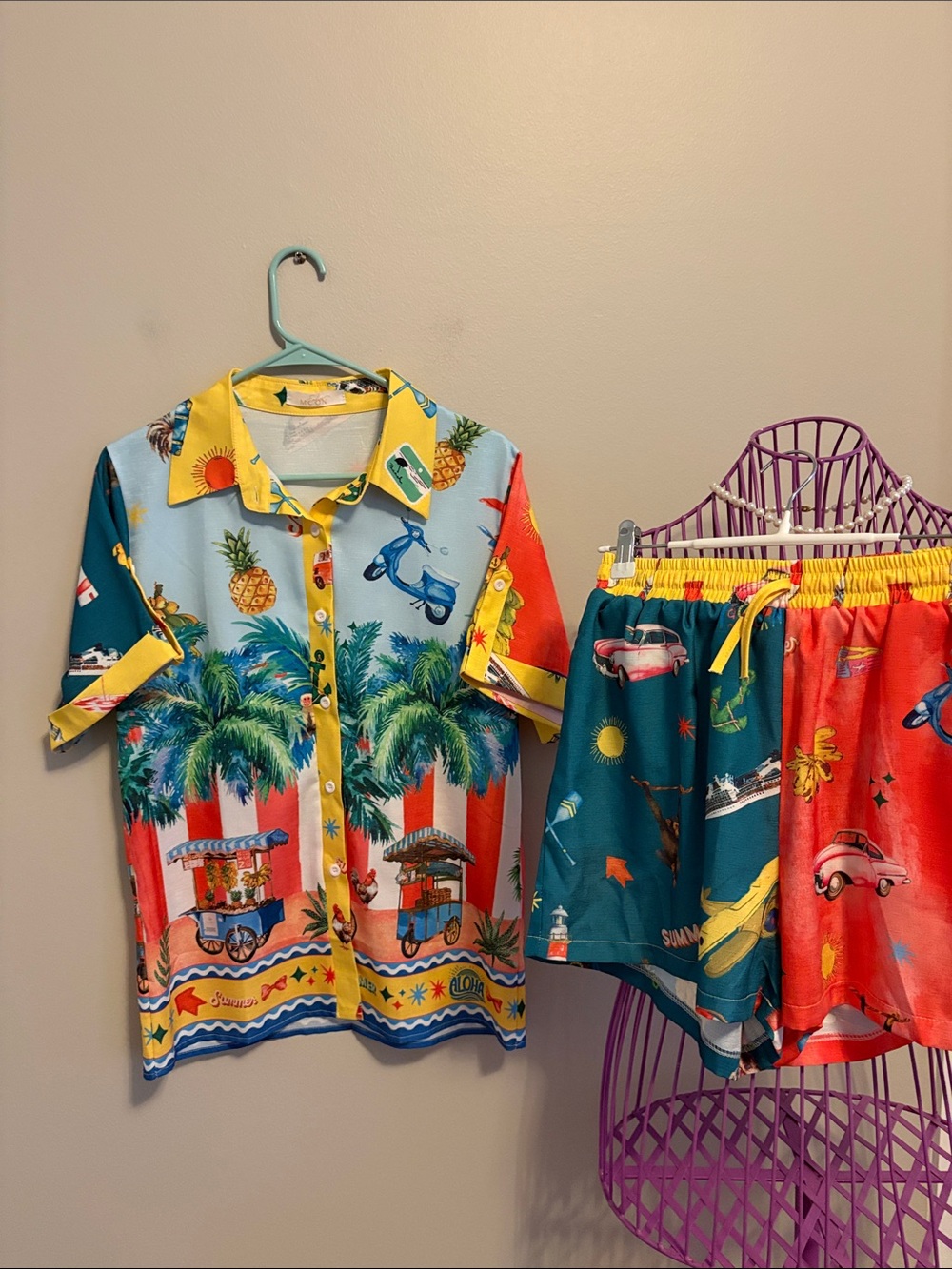 Endless MCON Tropical Print Button-Up Shirt and Short Set NWOTS